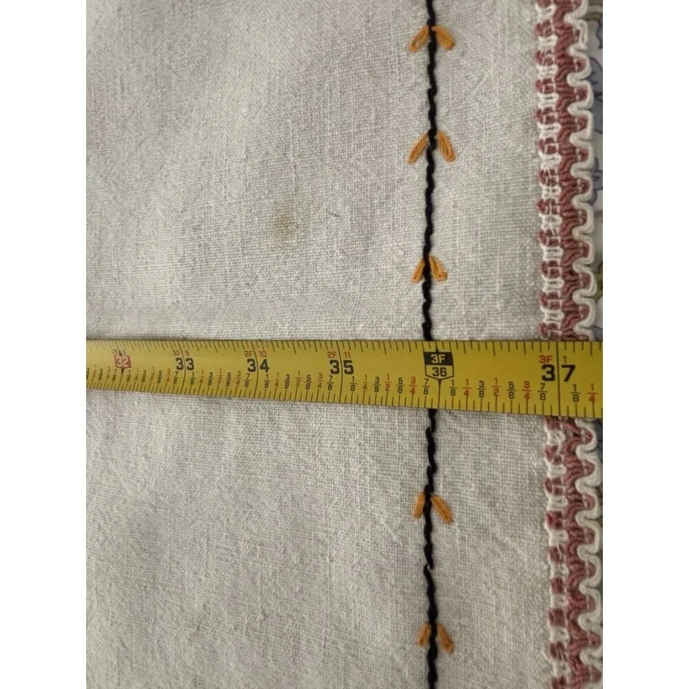 Vintage Hand Embroidery Cotton Table Cloth Floral 37x34” Square Ivory